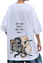 Poperdision Men's Summer T-Shirt, Short Sleeve, Large Size, Cotton, Loose, Cats, Pattern, Cute, Funny, Street, Men's, Women's, Back Print, Simple, Stylish, Cool