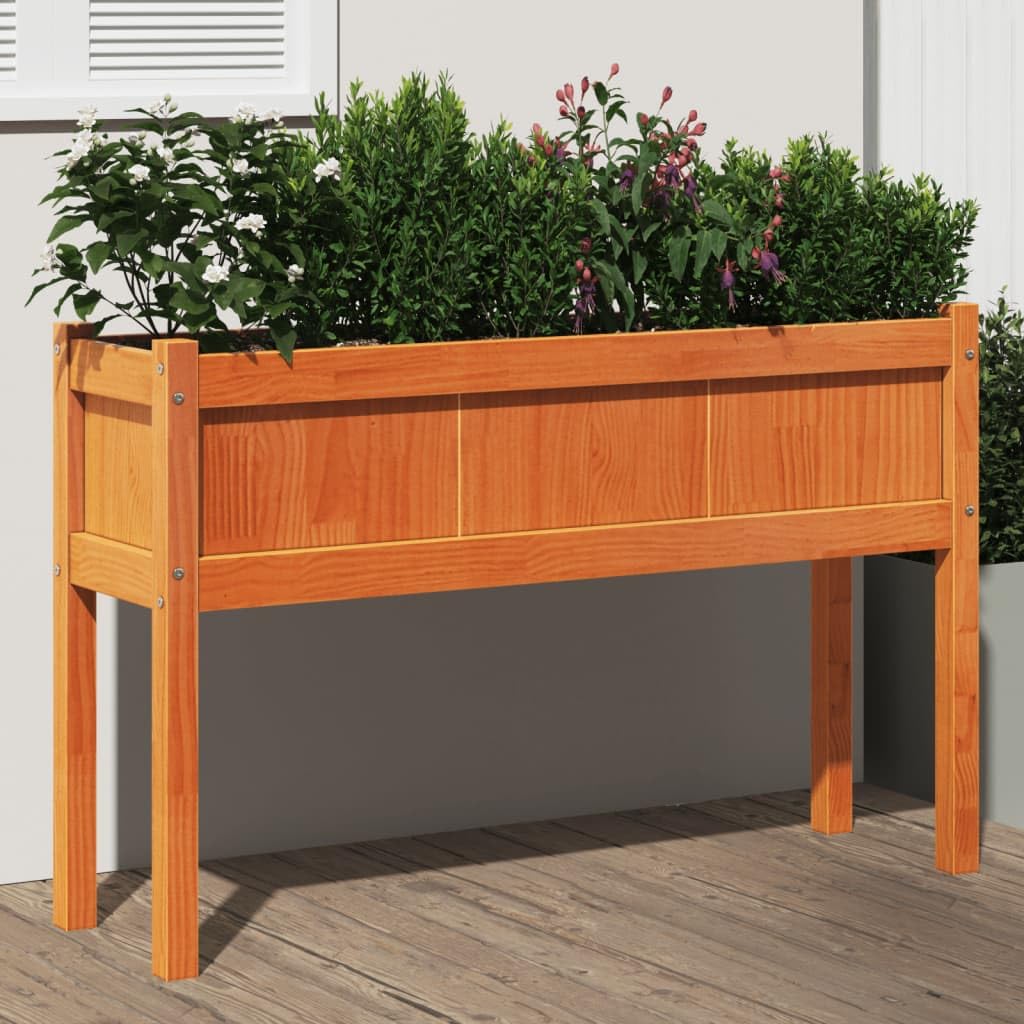 Donica na rośliny z nogami, woskowobrązowa, 110 x 31 x 70 cm, lite drewno sosnowe, do ogrodu, na balkon, taras, do użytku wewnątrz i na
