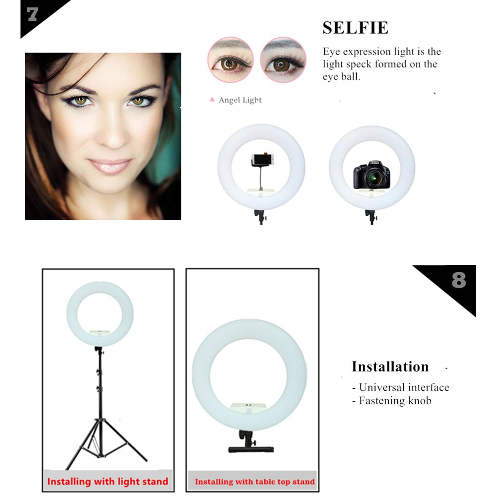 18 "Anneau de lumière LED bi-Couleur dimmable Studio Photo vidéo Film Selfie Youtube Photographie éclairage Ensemble avec Support de téléphone/Appareil Photo, Support, Sac de Voyage