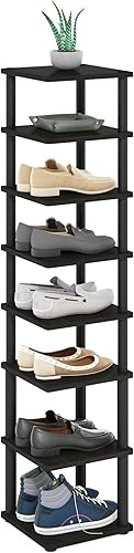 Furinno Turn-N-Tube - Zapatero vertical, organizador de zapatos estrecho de 8 niveles, almacenamiento de zapatos independiente, estante de zapatos