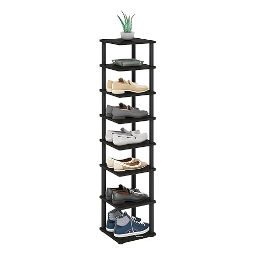 Furinno Turn-N-Tube Vertical Shoe Rack, 8-Tier Narrow Shoe Organizer, Free