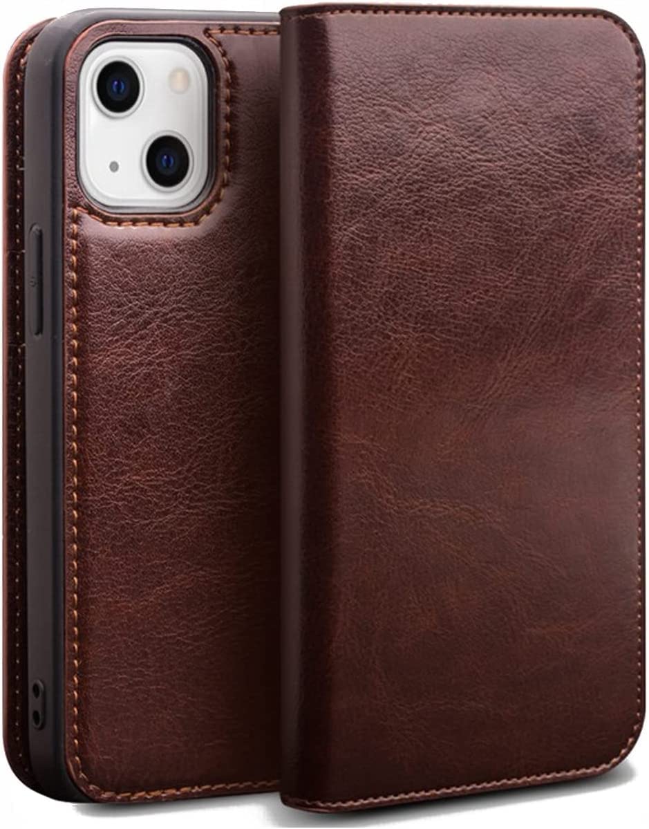 Étui portefeuille iPhone 13 en cuir marron avec 3 porte-cartes et support