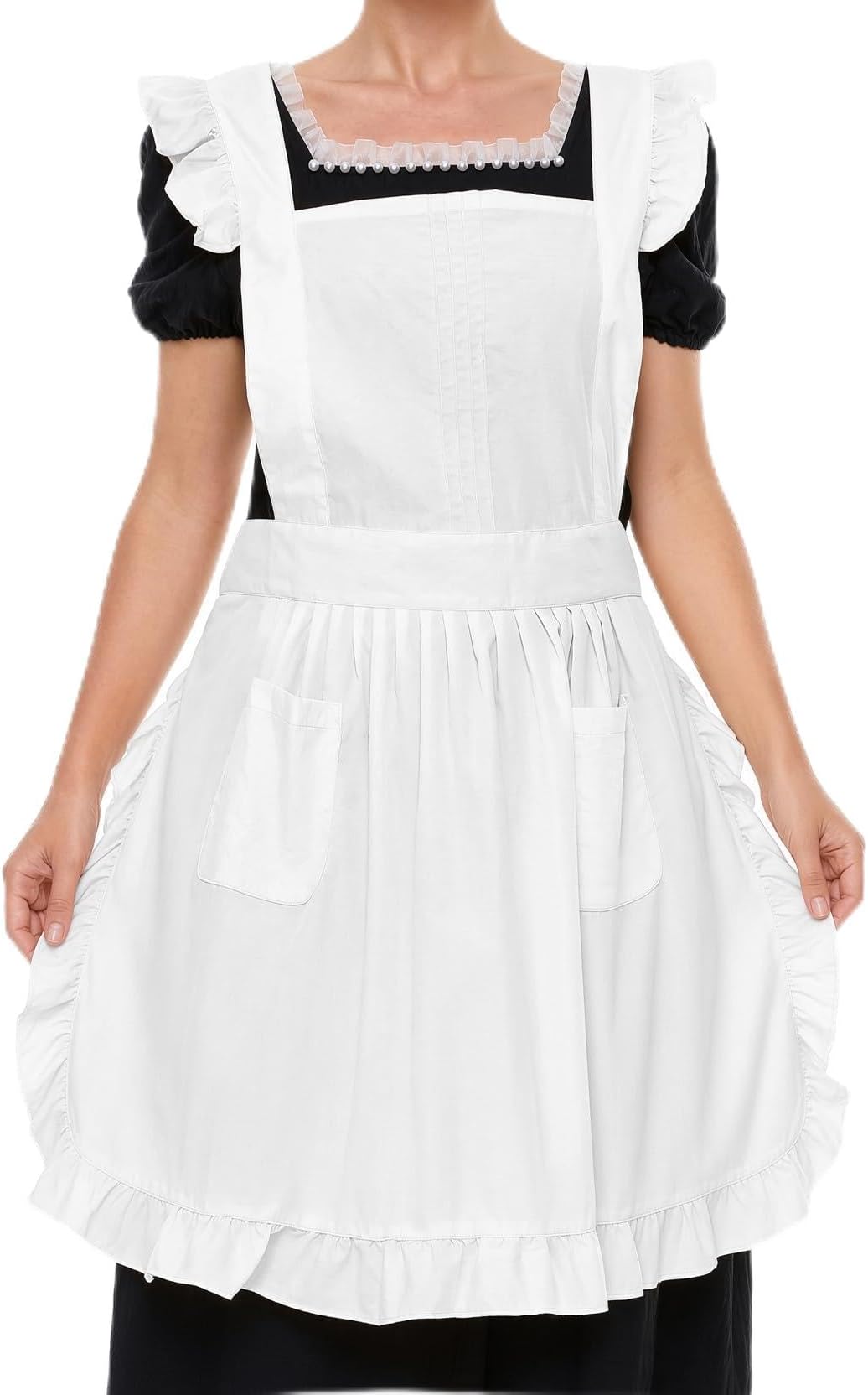 Retro Adjustable Ruffle Apron with Pockets, Small to Plus Size Ladies