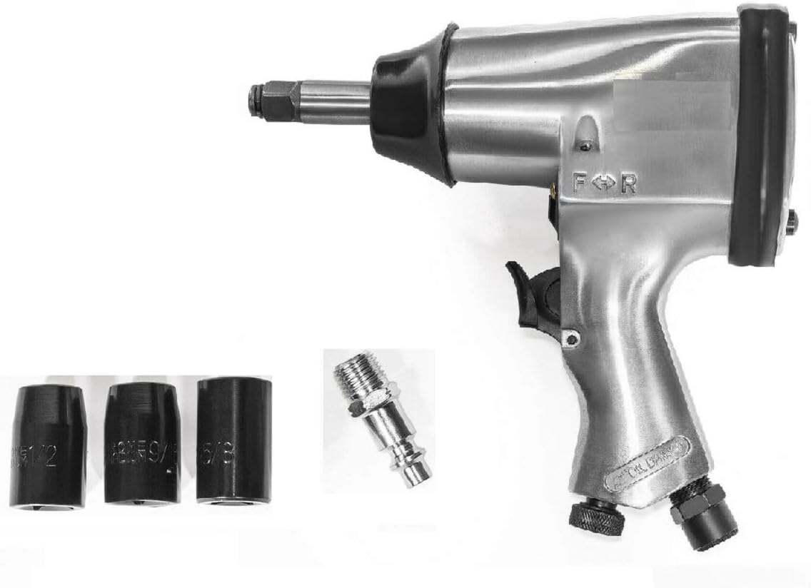 1/2" Air Compressor Impact Gun Wrench w Sockets Long Shank 250 Ft/Lb