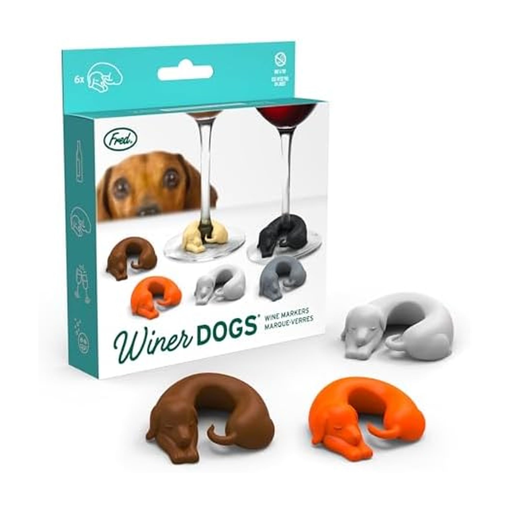Fred & Friends WINER DOGS Dachshund Drink Markers, Set of 6, Silicone