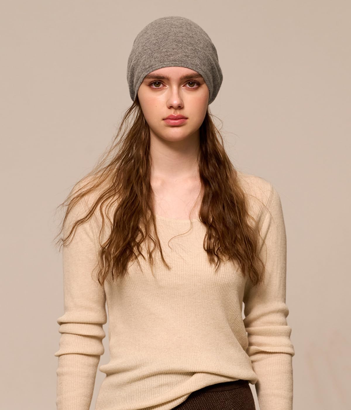 YUONNY Damska 100% kaszmirowa, luźna czapka beanie, damska jesienno-zimowa miękka ciepła dzianinowa czapka z czaszką, modna jednokolorowa luźna czapka, outdoorowa narciarska snowboard dzianinowa