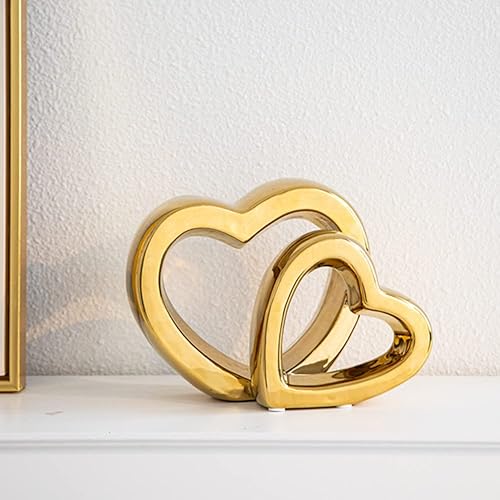 Miniatura 9 de WEIDILIDU - Escultura de corazón de porcelana para decoración del hogar, arte abstracto moderno, estatua de cerámica, decoración de mesa dorada para
