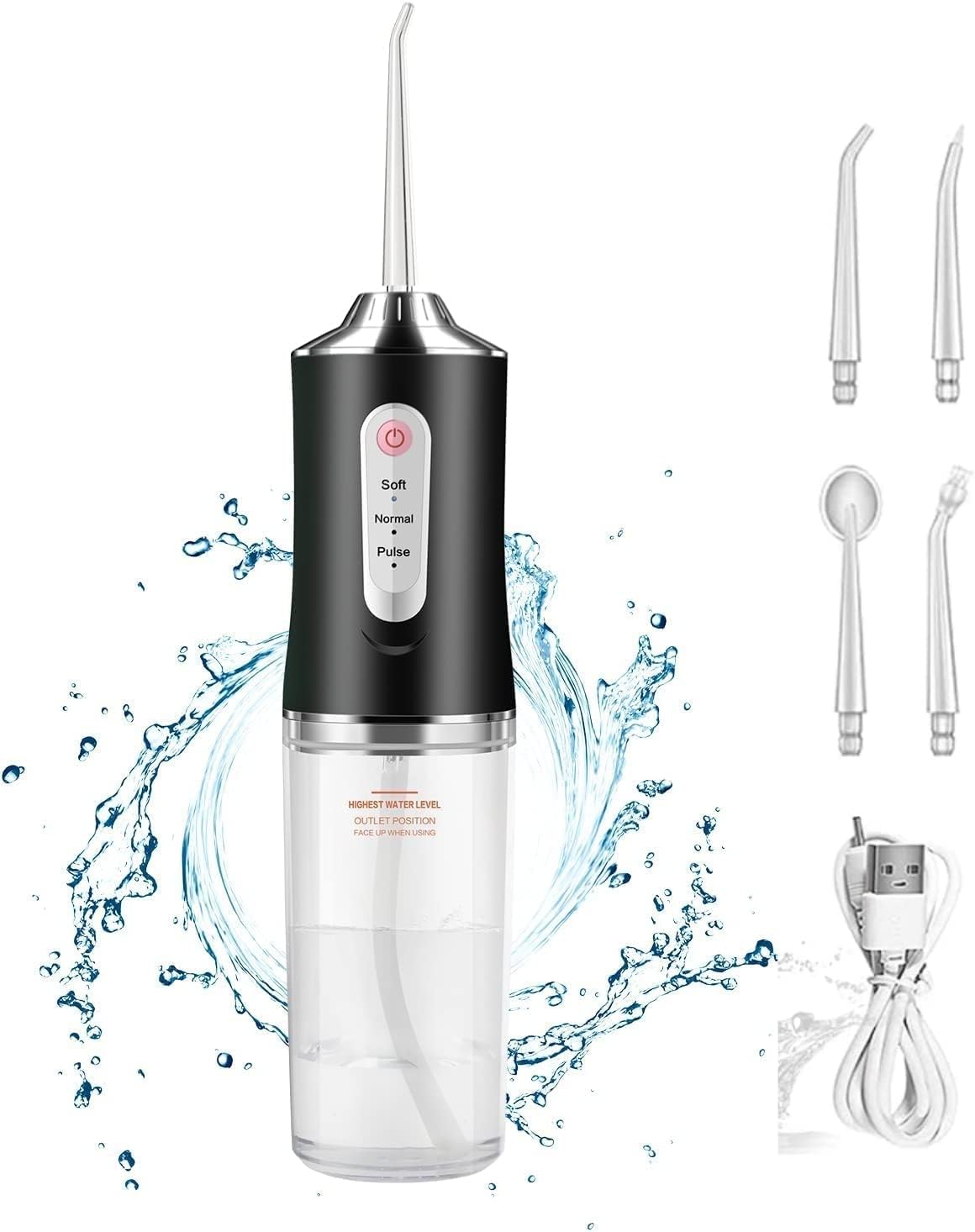 MAKJUNS Water Dental Flosser for Teeth Cleaning, No-Leaking Oral Irrigator with 3 Models ,Powerful Cordless Water Pick with 230ml Detachable Water Tank(Black)