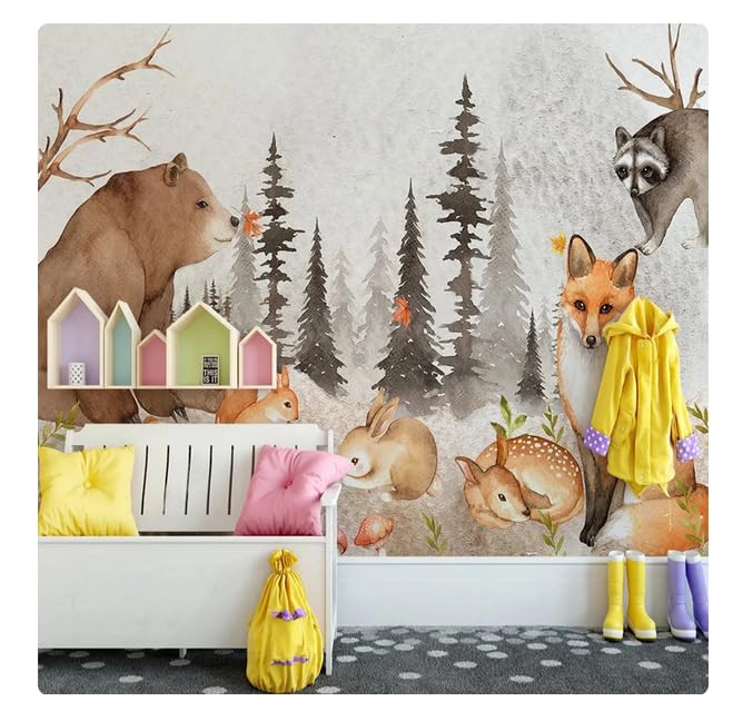 Affiche 3D papier peint mural abstrait forêt dessin animé animal ours chambre d'enfants chambre fond photo * 200 cm x 140 cm (78,7x55,1 pouces)