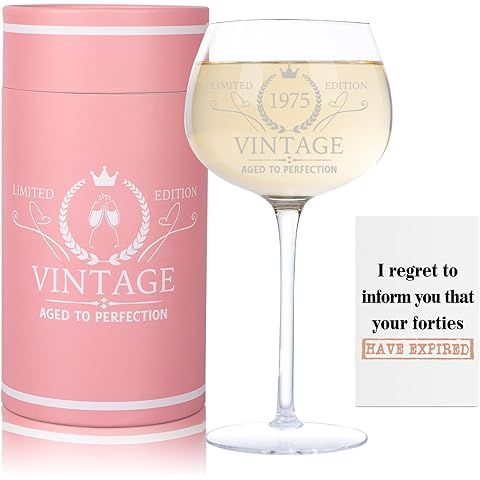 50th Birthday Gifts for Her Women, Best Gifts for 50 Year Old Woman, Vintage 1975 Engraved 50th Wine Glass, Unique 50 Year Old Birthday Decorations for Women, Turning 50 Presents