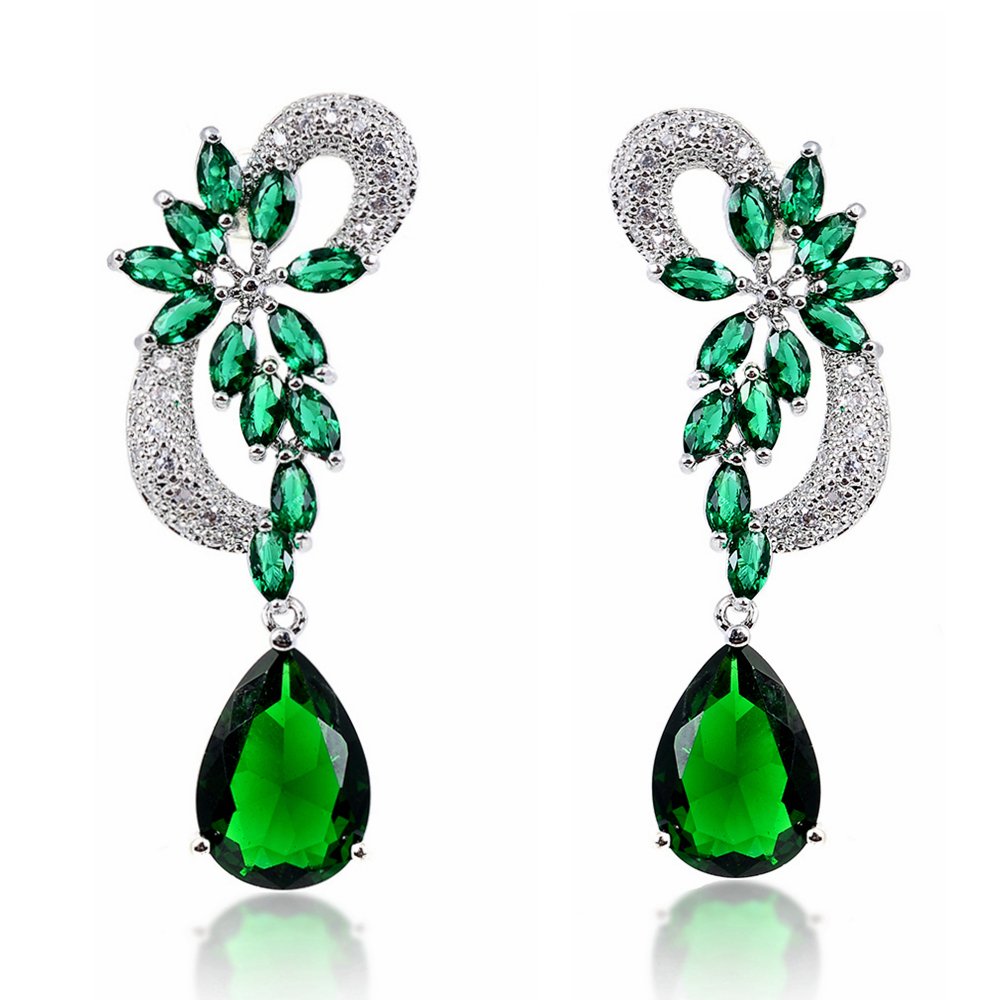 LILY TREACY CZ Dangle Drop Earrings 5ct Quality diamond white ruby red sapphire blue emerald green in LED light box