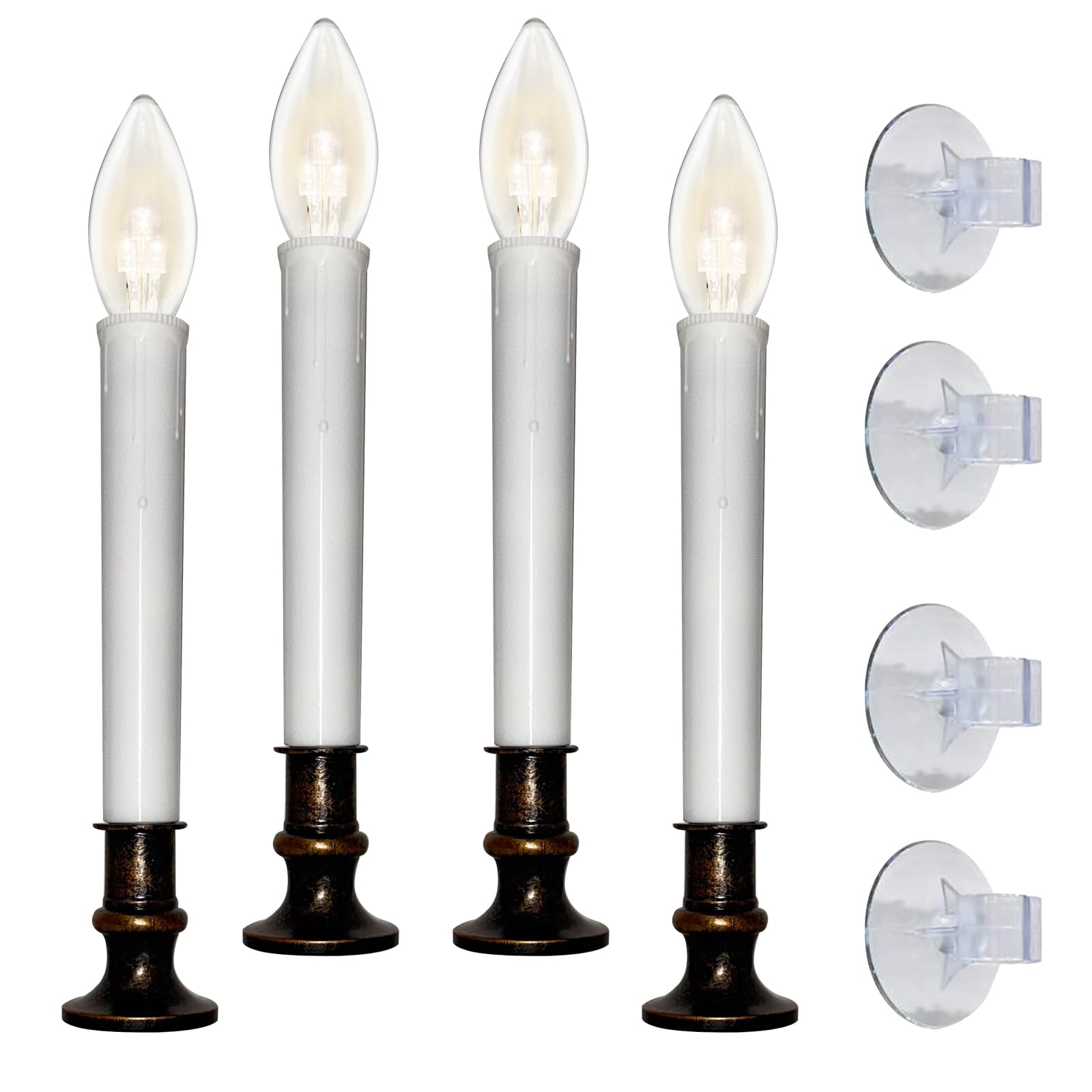Velas de ventana de Navidad con temporizador, 10 paquetes de velas LED sin llama que funcionan con pilas con base de bronce extraíble, ideal para mesa de Acción de Gracias, Navidad, decoración
