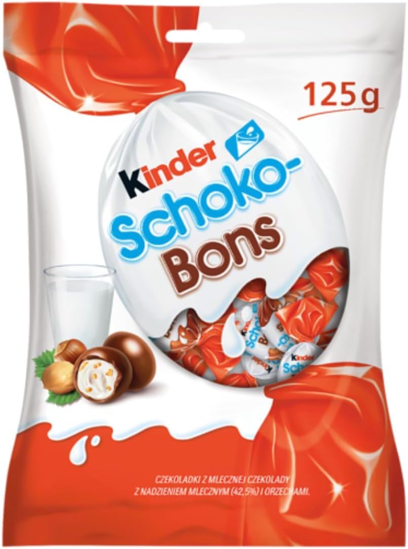 KinderSchokobons - Milk Chocolate Bites with Hazelnut Filling, 4.4oz Bags x 16 Pack, Germany