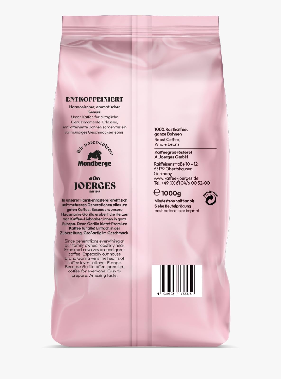 Gorilla kawa 1000 g bezkofeinowa, całe ziarna