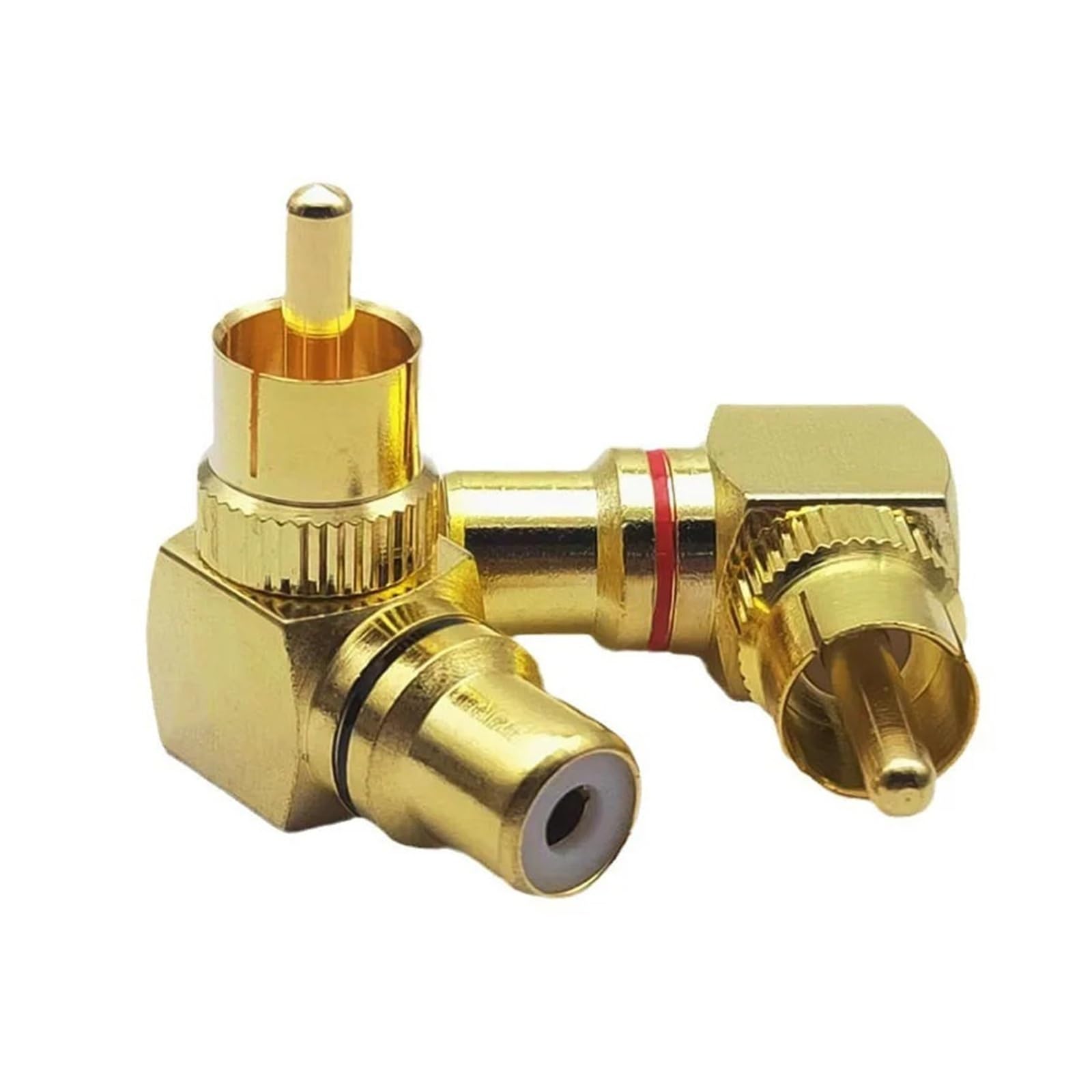 Yvxotrxnk 1/5/10 paia di adattatori RCA maschio a femmina a 90 gradi, connettori ad angolo retto in ottone placcato oro per audio video, 2 pezzi per set (rosso, 10 pezzi)