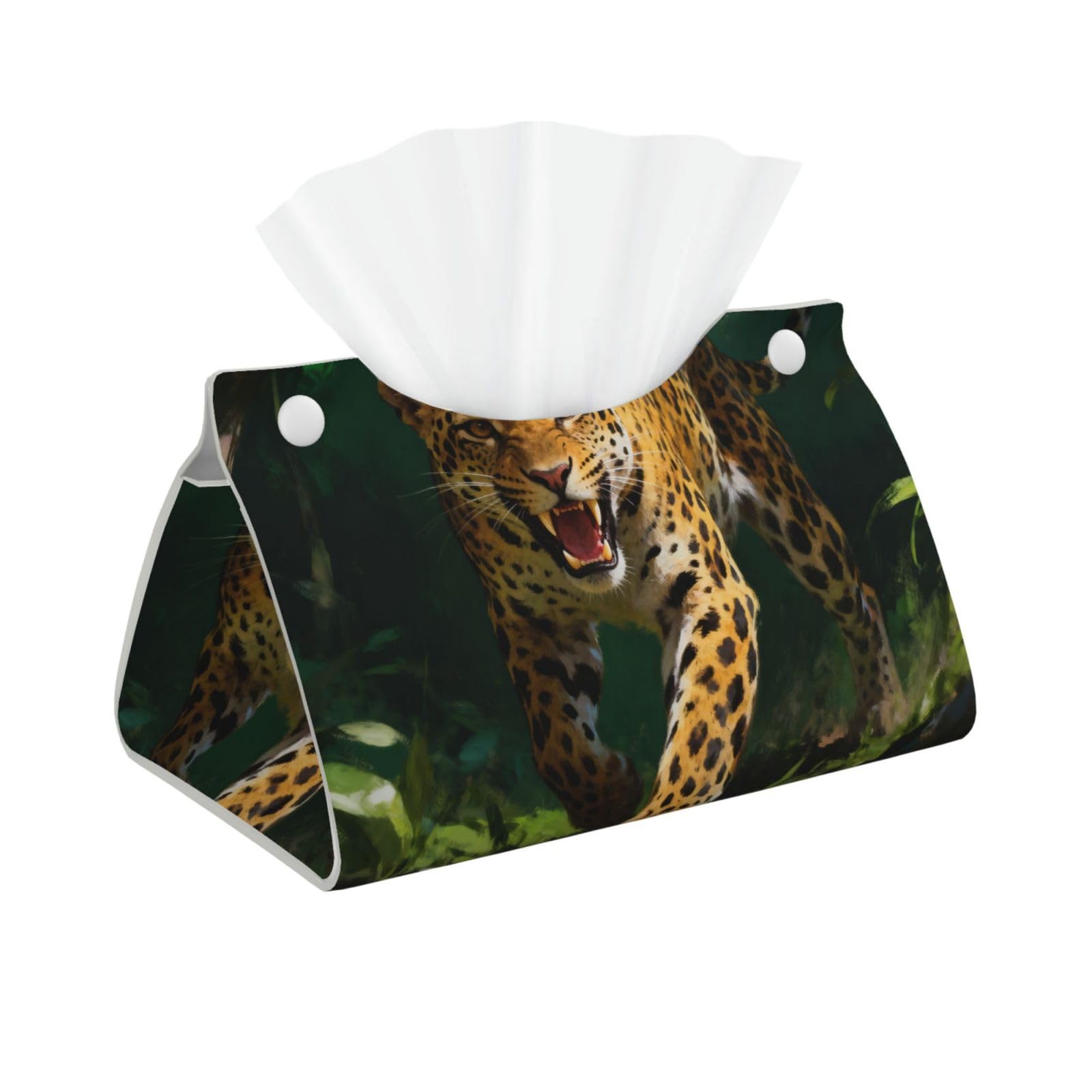 leopard Long Leather Tissue Box Cover-Waterproof PU Leather Tissue Holder for Bathroom, Decorative Rectangular Tissue Case