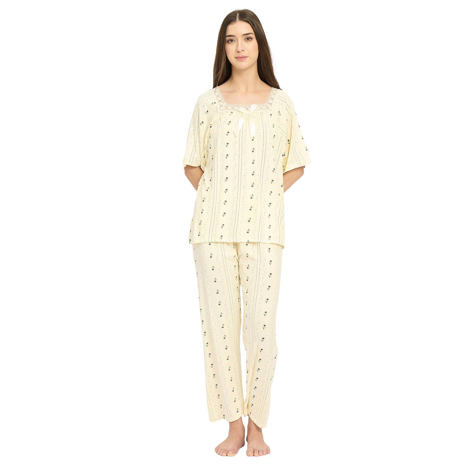 camey Women’s Floral Printed Night Suit Set | Short Sleeve Top & Pyjama | Soft & Comfortable Sleepwear for Ladies-picture-17