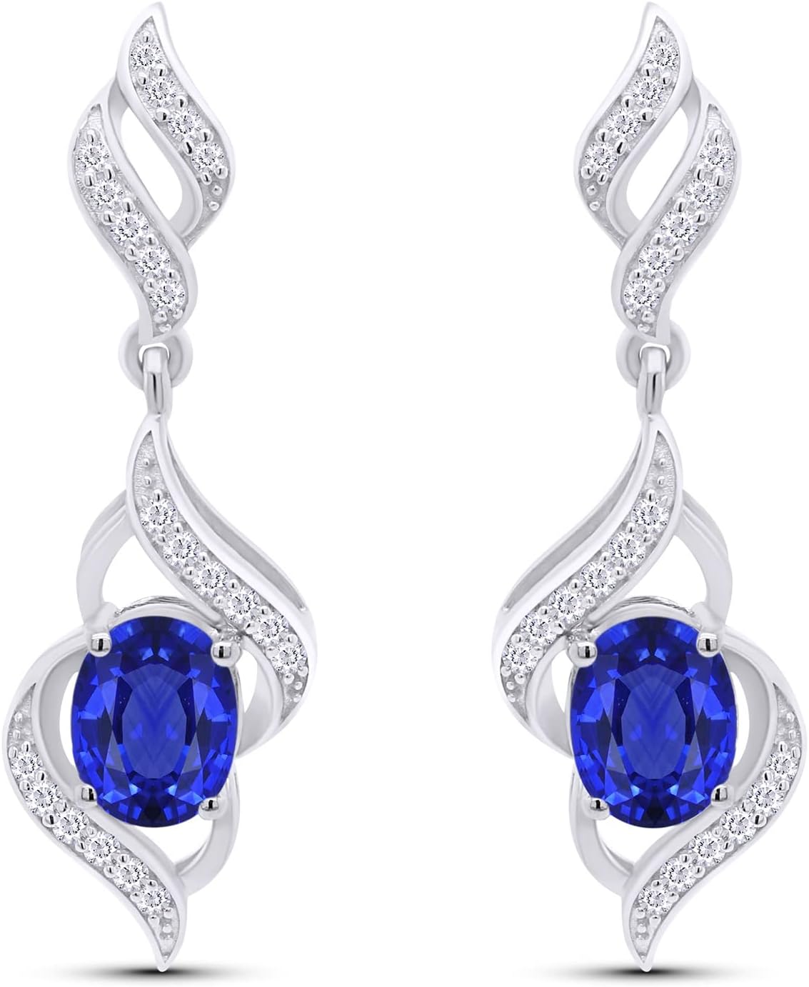 Oval And Round Cut Simulated Birthstone Swirl Dangle Earrings In 14K Gold Over Sterling Silver Jewelry Gift For Her