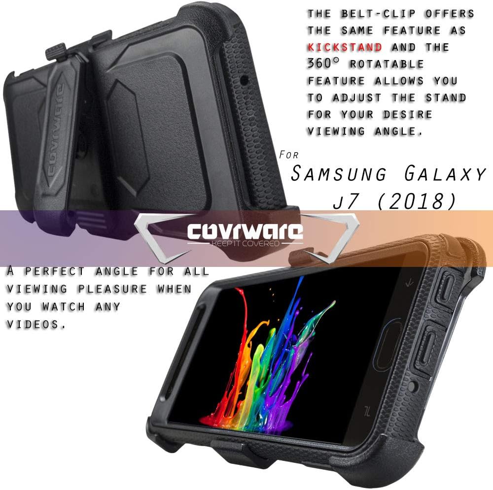 Galaxy J7 2018/J7 Refine/J7V 2nd Gen/J7 Star/J7 Top/J7 Crown Case, COVRWARE [Aegis Series] w/Built-in [Screen Protector] Heavy Duty Full-Body Armor Case [Belt Clip Holster][Kickstand], Black