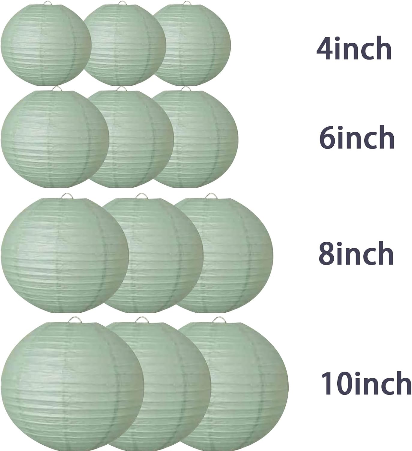Dusty Sage Green Paper Lanterns Decorative Hanging Lanterns - Soft Matte Wedding Party Décor, Indoor Outdoor Boho Home Decoration (Size of 4”, 6”, 8”, 10”,12pc Set)