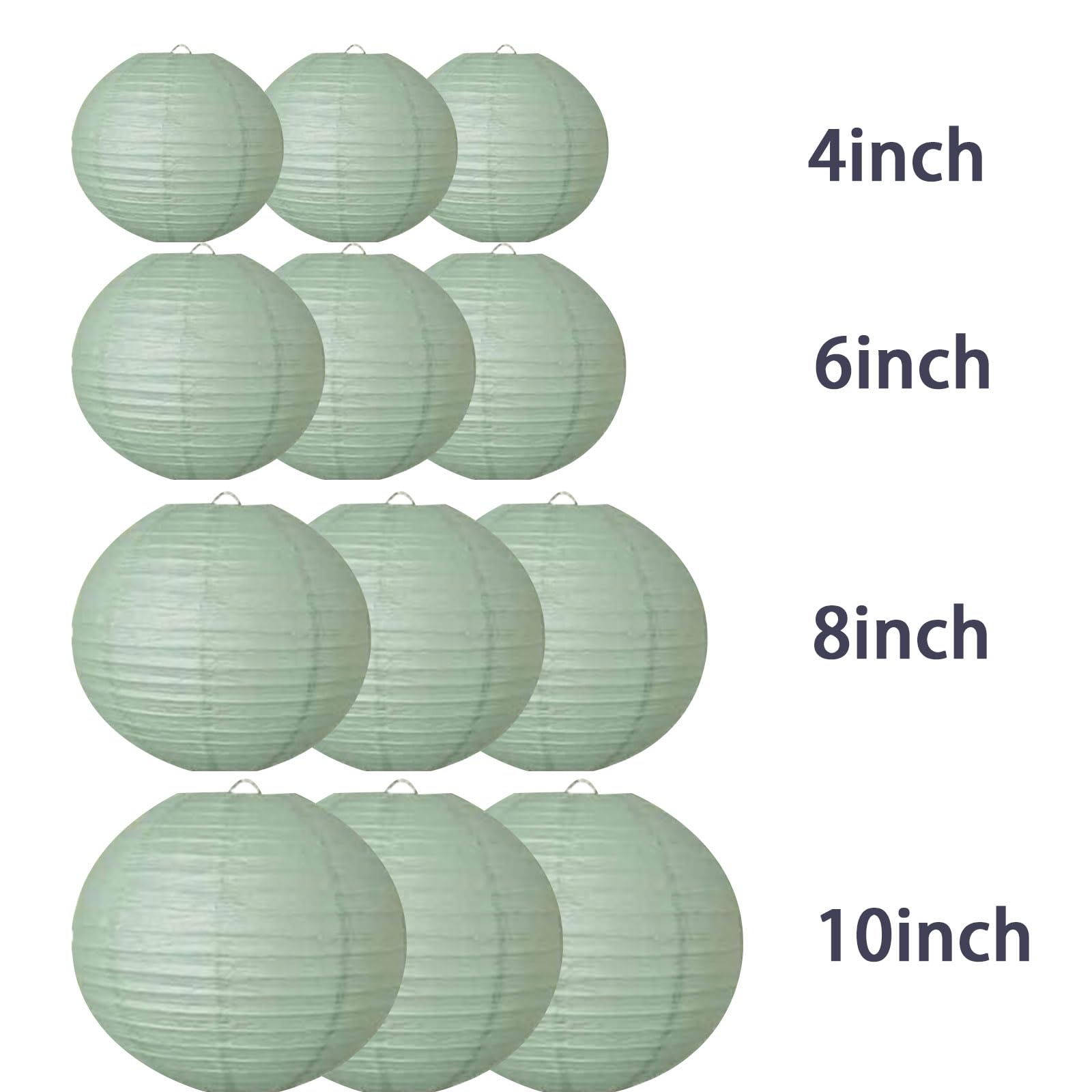 Xiksxitn Dusty Sage Green Paper Lanterns Decorative Hanging Lanterns - Soft Matte Wedding Party Décor, Indoor Outdoor Boho Home Decoration (Size of 4”, 6”, 8”, 10”,12pc Set)