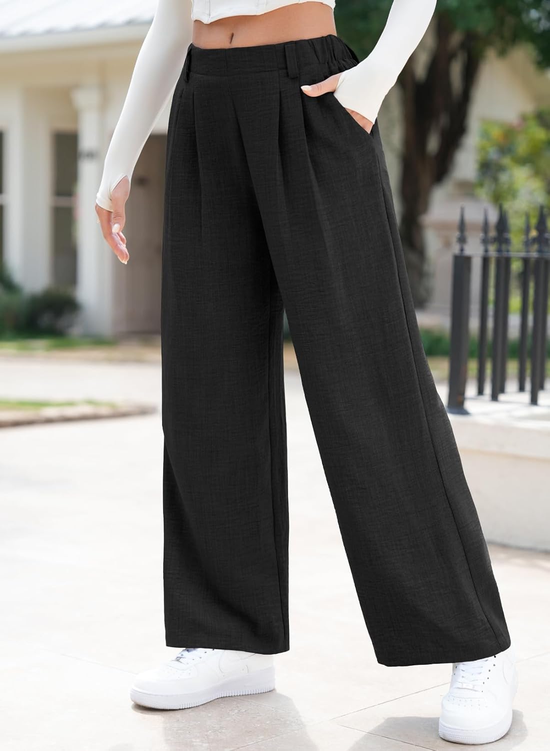 EVALESS Women's Wide Leg Pants High Waisted Business Work Casual Trousers 2026 Summer Comfy Palazzo Pants with Pockets - Image 2