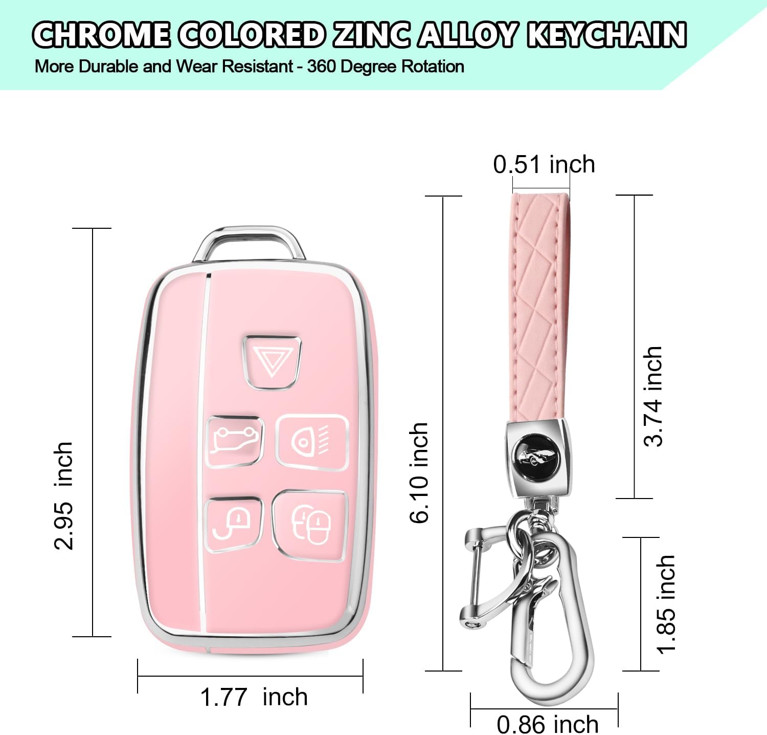 FT FUNTOR for Range Rover Key Fob Cover,Compatible with Land Rover LR4 Range Rover Sport Evoque Jaguar XJ XE XJL XEL XFL F-pace,5 Buttons TPU for Jaguar Key Fob Cover with Silver Edge (A-Pink - Image 5