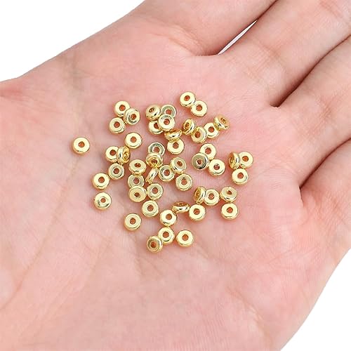 Miniatura 4 de Cuentas espaciadoras de disco chapadas en oro de 14 quilates, 0.157 x 0.059 in, 50 unidades para hacer joyas, no se deslustran