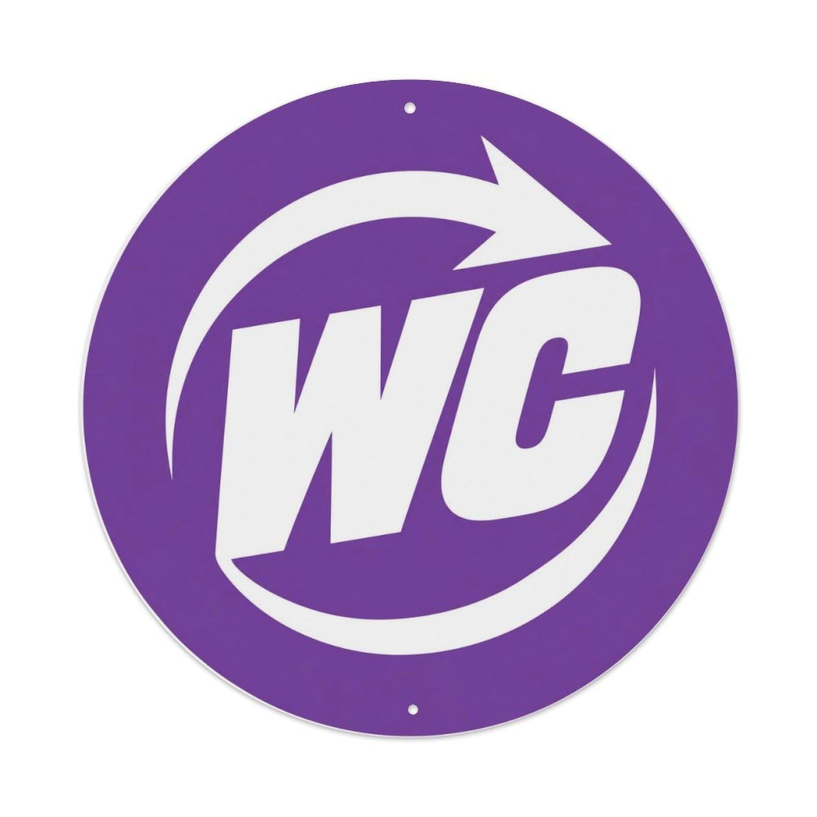 WC Curved Arrow Restroom Direction Notice Purple Icon Metal Tin Sign