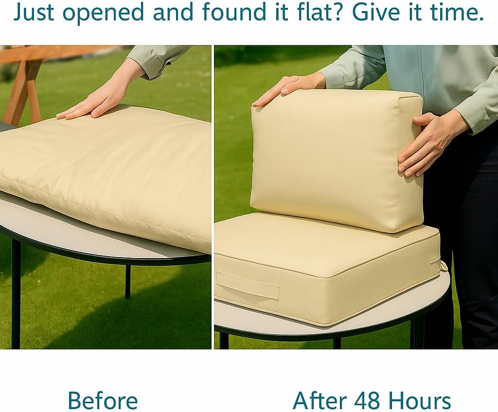 Codi Outdoor Chair Cushions for Patio Furniture 24x24, Waterproof Deep Seat Cushion Replacement for Outside Couch, Sofa, Washable Removable Cover with Handle & Adjustable Straps, Beige