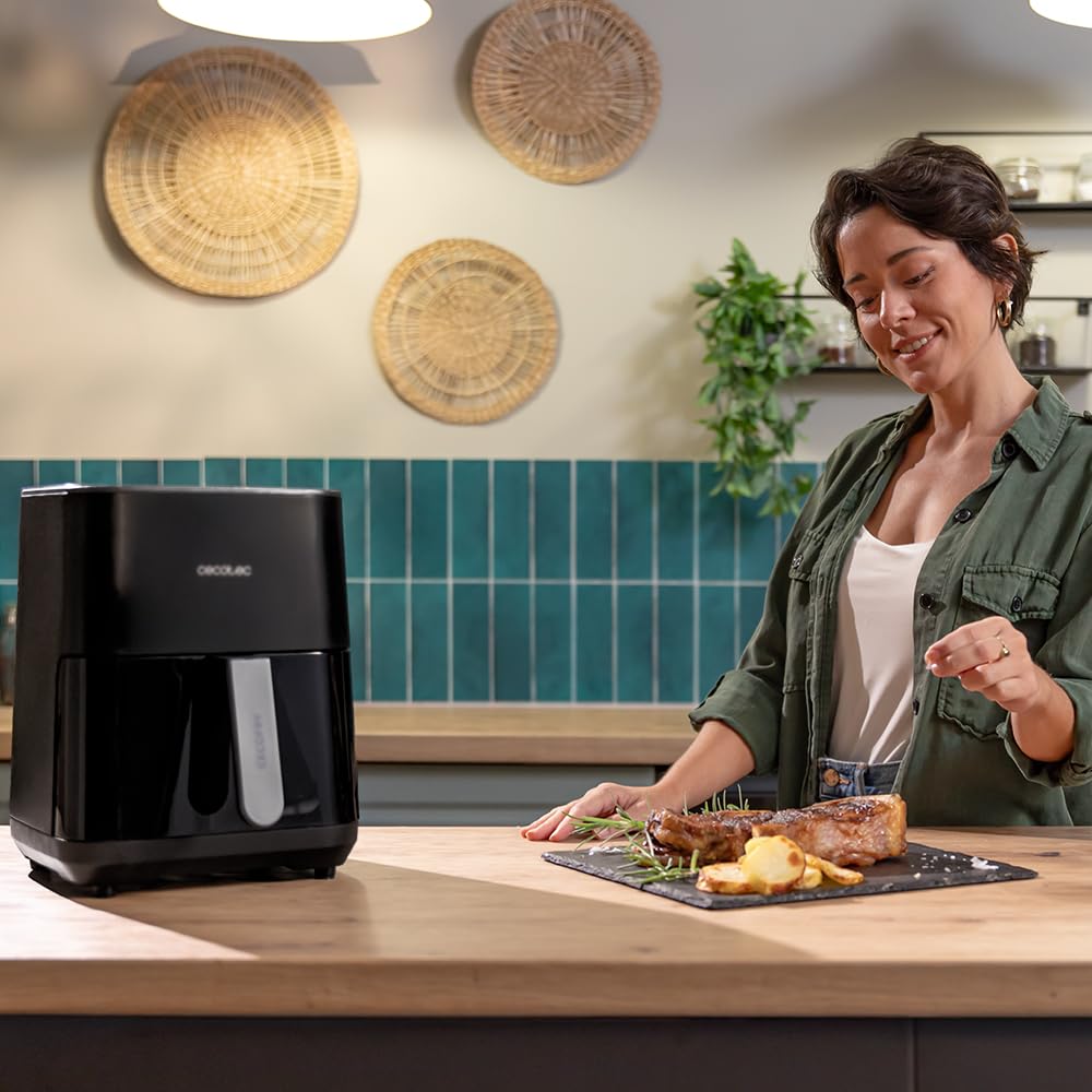 Cecotec Friggitrice ad Aria 4L - Air Fryer Cecofry&Grill Duoheat 4000. 1900W, 3in1: Friggitrice, Grill, Piastra. 10 Menù, Doppia Temp 40-200°C, Cottura uniforme e veloce, Cucina sana e gustosa