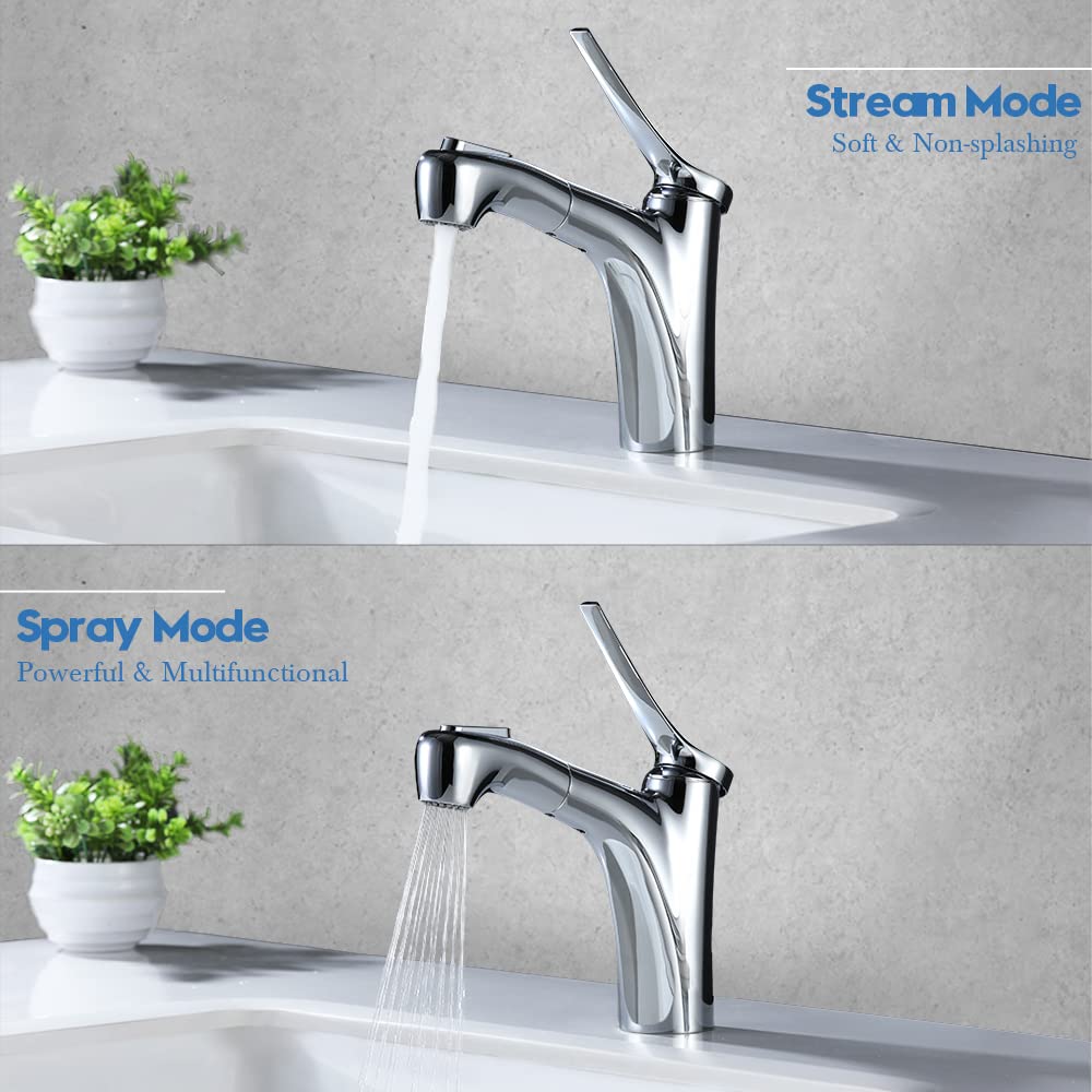 Decaura rubinetto bagno lavabo con doccetta estraibile miscelatore per lavabo 2 funzioni Monocomando per Lavabo Cromato