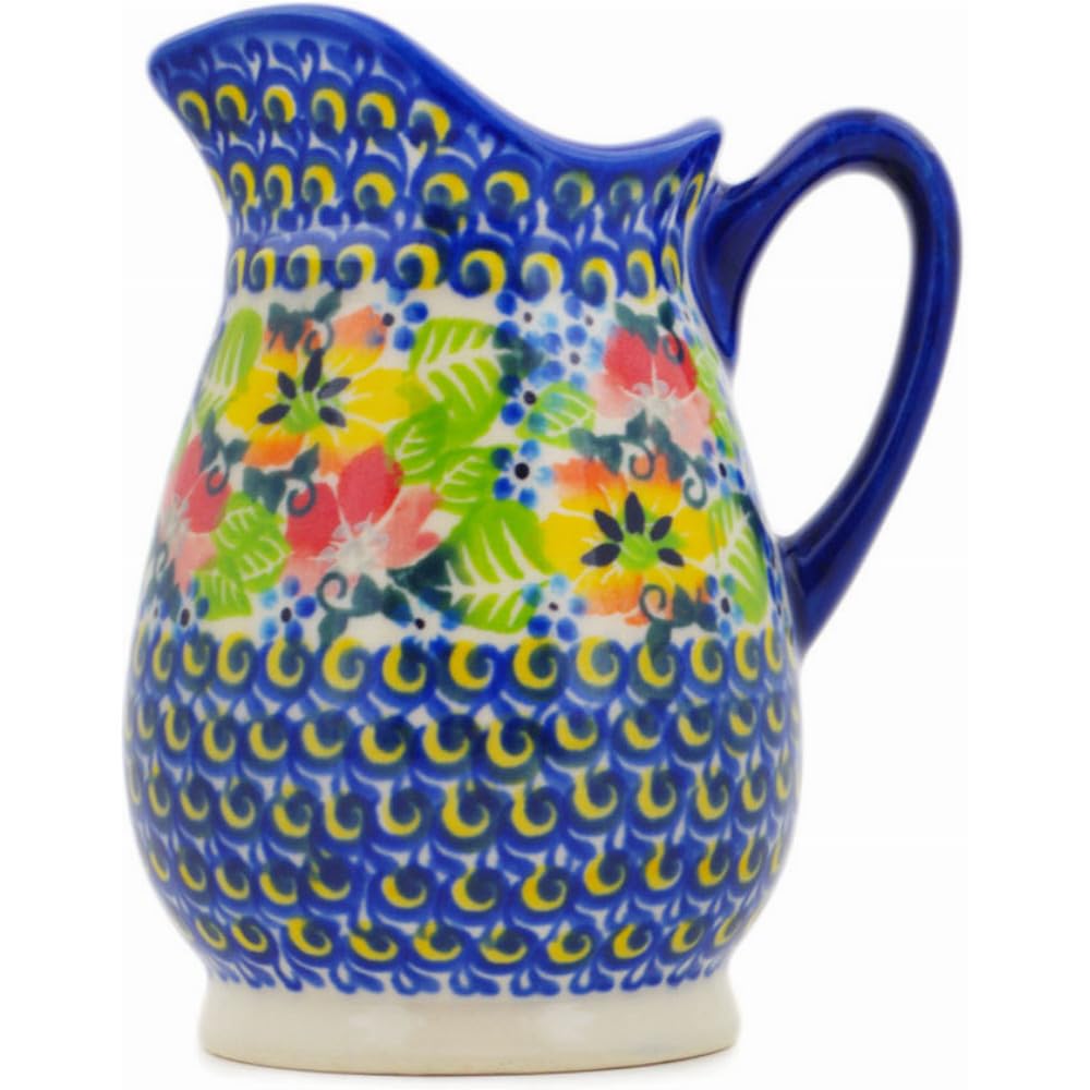 Authentic Polish Pottery Creamer Signature UNIKAT in Spring Is Coming Design Handmade in Boles?awiec Poland by Ceramika Dalia + Certificate of Authenticity