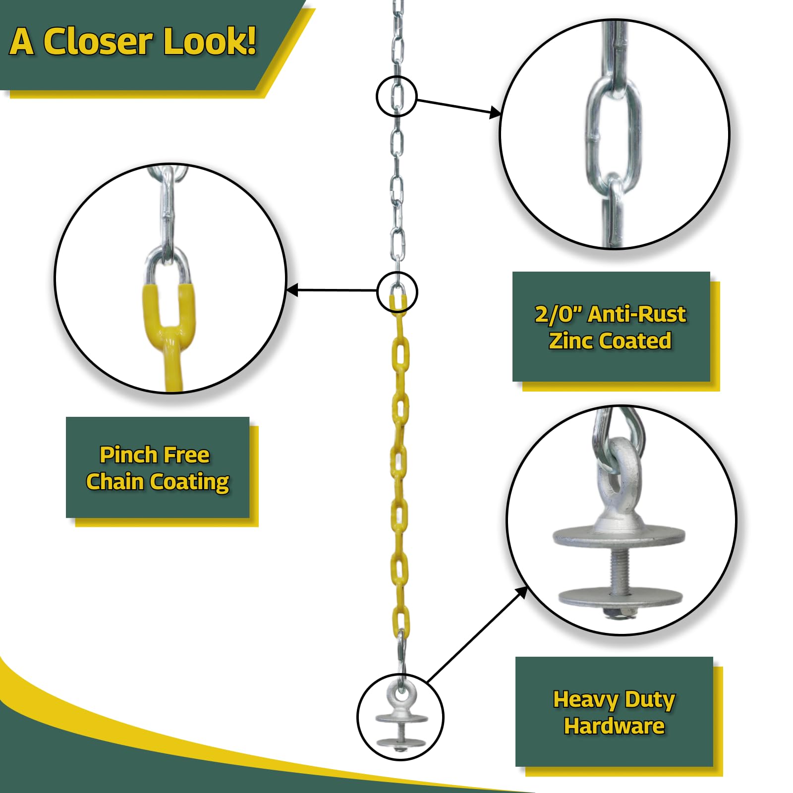 DIY Tire Swing Kit for Tree or Wooden Swing Set Beam | Heavy-Duty Swivel Allows for 360-Degree Spinning | Pinch Free Plastic Coated Chains | Swingset Hardware Kit Only | 250 lb Capacity - Image 2