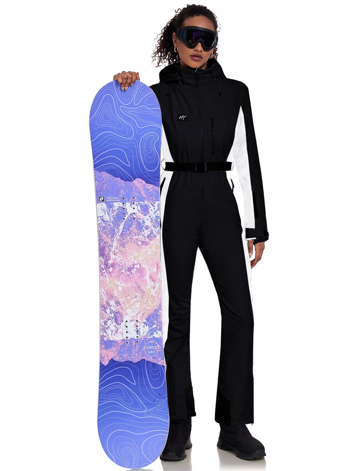 HOTIAN Traje de esquí para mujer de una sola pieza, mono de esquí para invierno, cálido, nieve, esquí, resistente al viento, impermeable, para exteriores, mono de nieve, mono con capucha, traje de