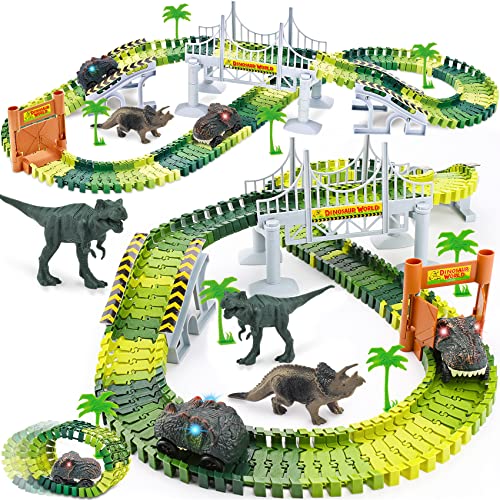 Kids Toys Train Dinosaur Toys: Dinosaur Train Toys Race Track Set 160PCS Boy Toys Dinosaur World Road Race Toddler Dinosaur Toys Cars Christmas Birthday Gifts for 2 3 4 5 6 7 8 Year Old Boys Girls