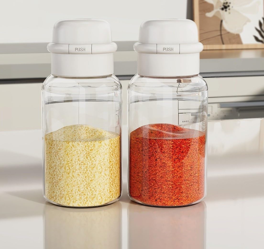 Glass Spice Jars With Lids Press-Type Airtight Seasoning Containers 2 Sizes Clear Storage Bottles For Kitchen Salt Sugar Pepper Oil Vinegar Dispensers High Borosilicate Bottle(3 piece set,280ML)