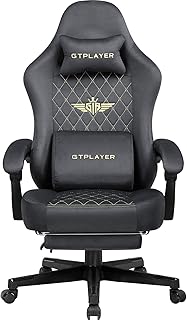 GTPLAYER Gaming Stuhl Stoff Gaming Chair Ergonomisch Bürostuh PC Stuhl, 150kg Belastbarkeit, Verstellbarer und Drehbarer Schreibtischstuh mit Federsitzkissen und Fußstütze, Grau