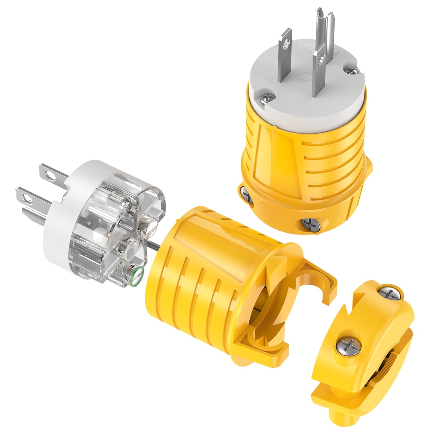110V Plugs 15 Amp Extension Cord Repair Ends Replacement Male Plug Cord Cap NEMA 5-15P 120 Volt Yellow ETL Listed 2-Pack