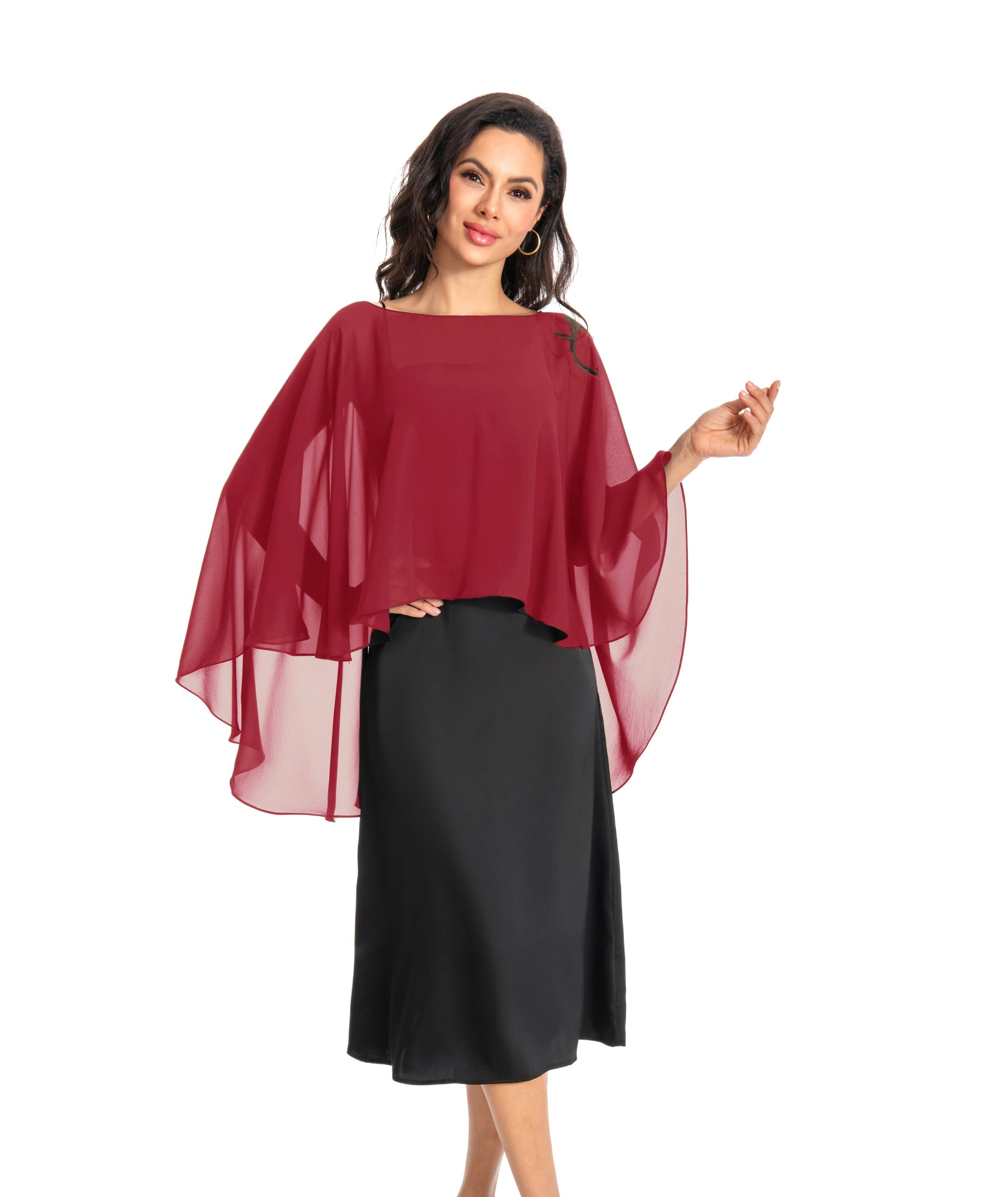 Baoqiya Chiffon Capes Sheer Capelets Long Cape Poncho For Women Plus Size