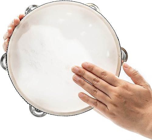 Vista 40 de Pandereta de 10 pulgadas con doble fila para adultos, pandereta de tambor de palmera para orar, iglesia, fiesta, instrumento musical