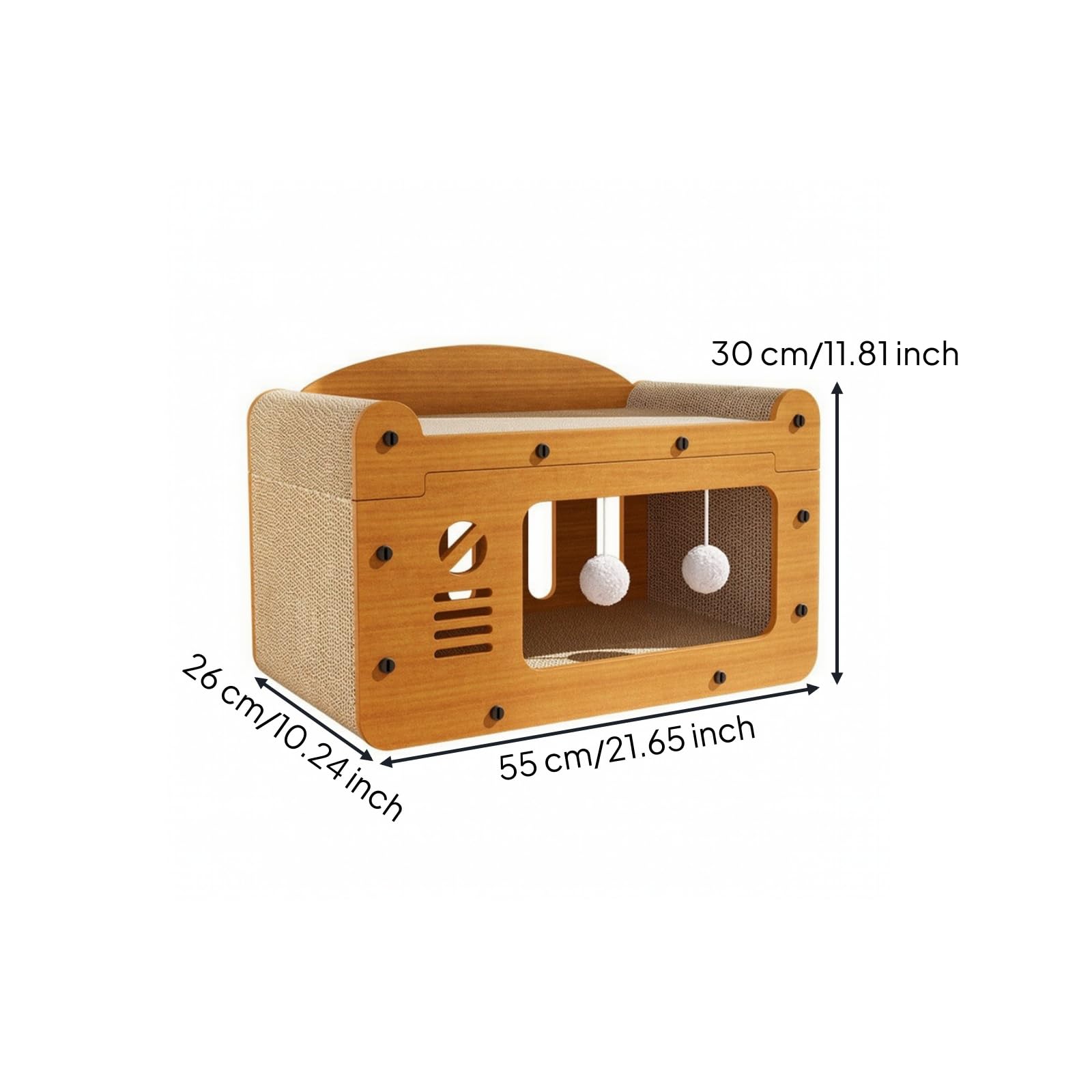 Cuccia per Gatti in Cartone Spesso, Modello Aggiornato A Doppia Pallina, Grande, Con Tiragraffi E Cuccia Per Gatti, 55 × 26 × 30 Cm