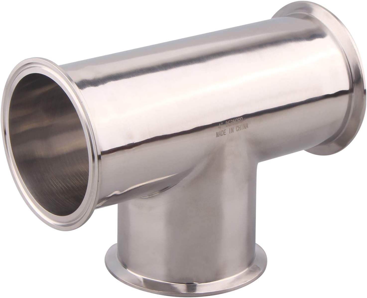 DERNORD Clamp Tee 3 Way Stainless Steel 304 Sanitary Fitting Fits 4" Ferrule Tri-clamp (Pipe OD 102mm)