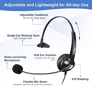 Telephone Headset RJ9 with Microphone Noise Cancelling, Landline Phone Headset Work for Polycom VVX410 VVX411 Plantronics Avaya 1408 Mitel 5312 ShoreTel BT Converse NEC Office Desk Phones, Clear Calls