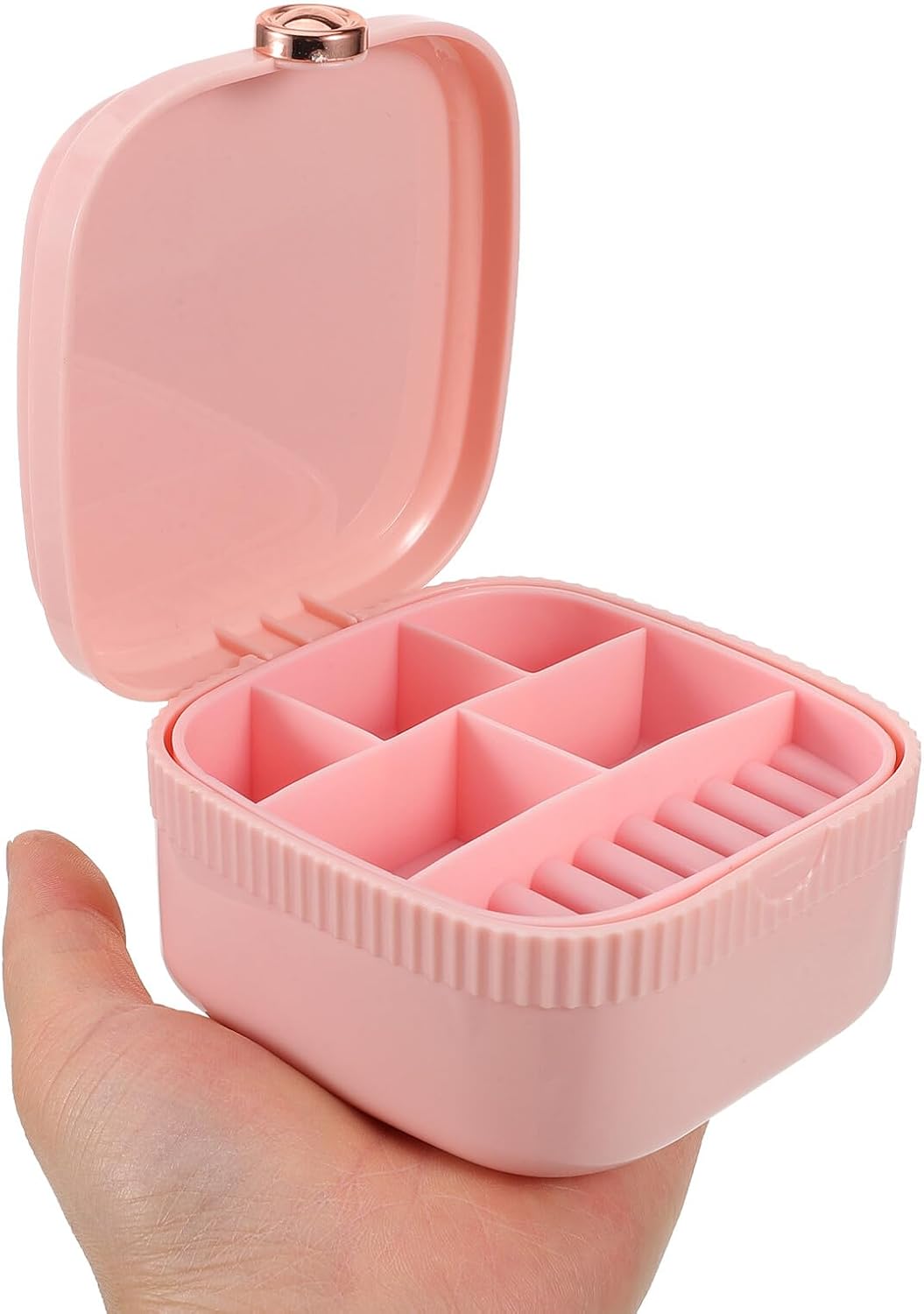 Toyvian Portable Pink Jewelry Box with Mirror, PP Tpr Travel Organizer Case image 4