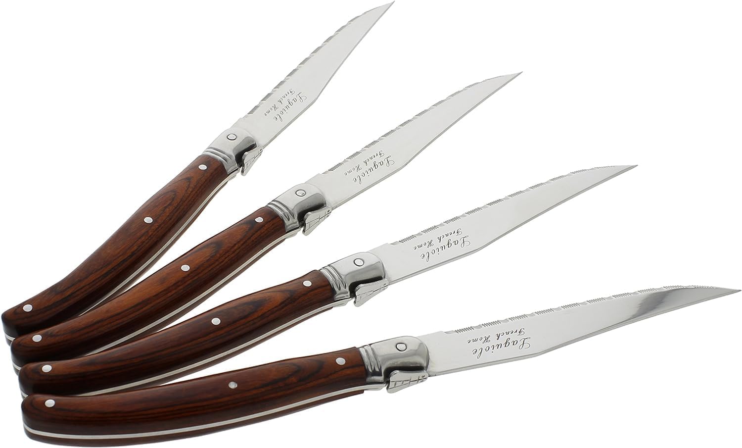French Home Laguiole 4-Piece Steak Knife Set – Sophisticated Stainless Steel Dinner Knives with Pakkawood Handles & Iconic Bee Emblem – Serrated Knives for Smooth Cutting (9.25")