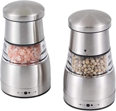 Electric Salt and Pepper Grinder Abrader Mill Sets, Gravity Battery Powered,High Capacity,Adjustable Grind Coarseness.