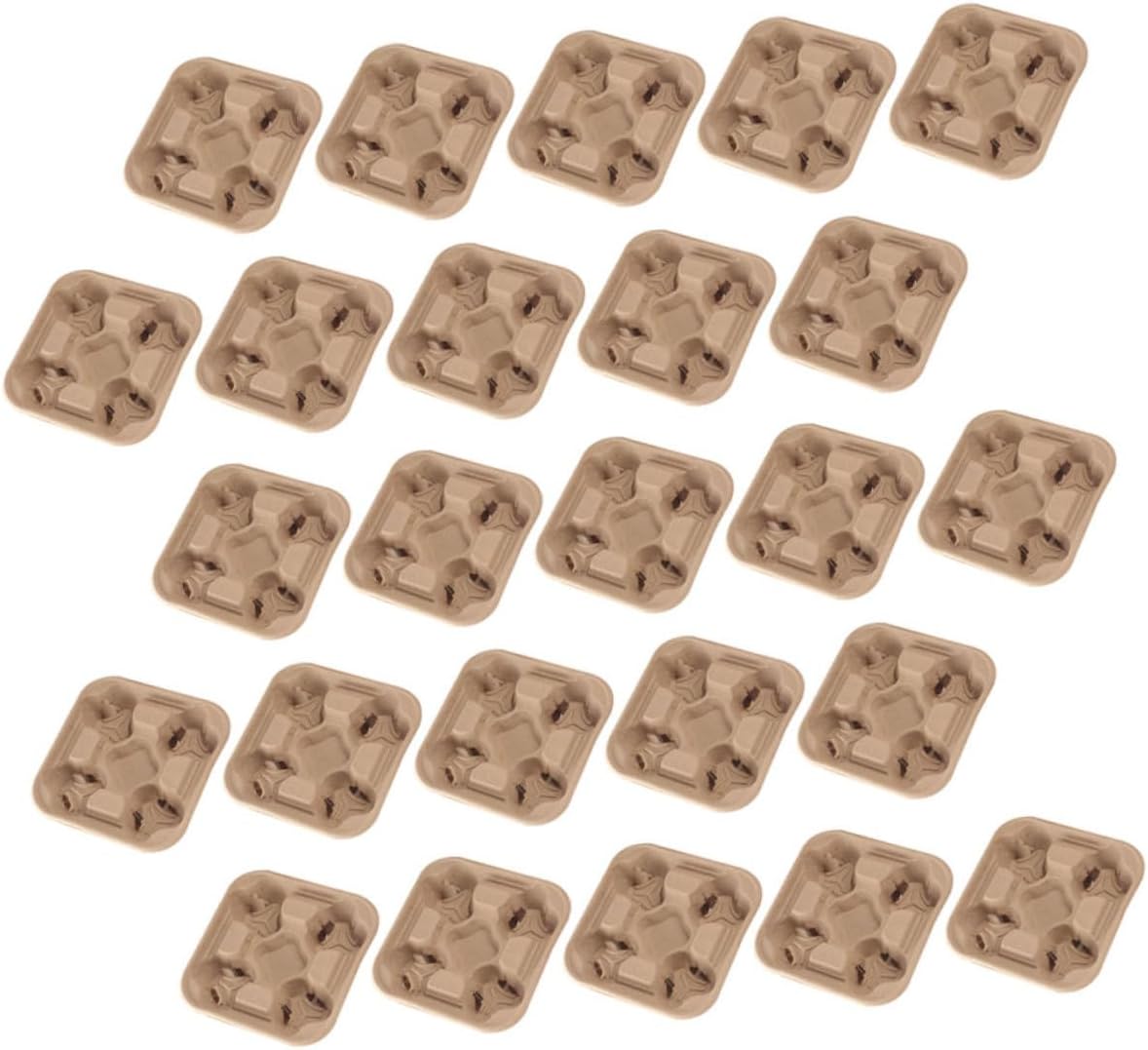 HEALLILY 25pcs Eco-Friendly Paper Pulp Cup Holder Tray Design for Milk Tea and Coffee Takeout Packing to Prevent Spills for Outdoor Events and Daily Use