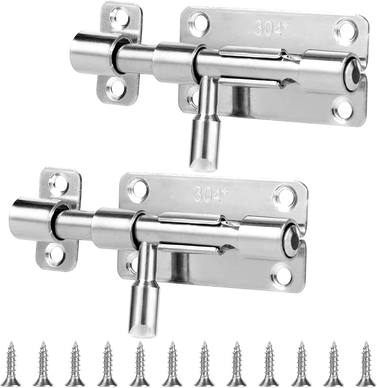 2 Pack Door Latch Lock Barrel Bolt, Thickened Sliding Bolt Lock Latches with a Padlock Hole, 304 Stainless Steel Slide Gate Latches for Outdoor Fence Indoor Bedroom Bathroom Garage Security