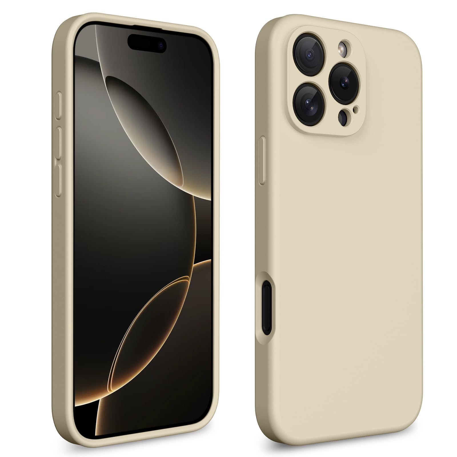 CALOOP Slim-Fit for iPhone 16 Pro Max Case,Skin Soft Liquid Silicone,Sturdy Hard Frame Shockproof Cover with Anti-Scratch Microfiber Lining,Full Protection for Screen and Lens,6.9 inch,Stone